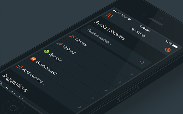 dark iphone menu audio player app