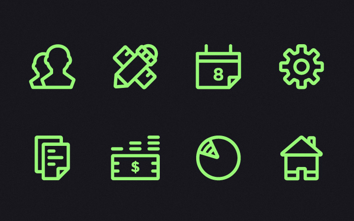 light green line icons menu settings
