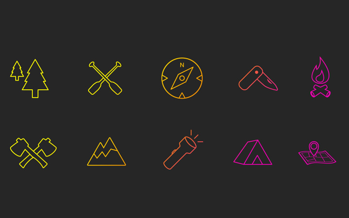 geocaching icons bright set lines