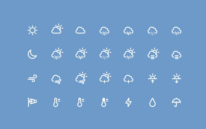 white thin icons weather line design