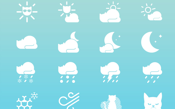 weather whiskers icons set kitty cat