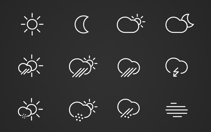 thin white ipad ios app weather icons