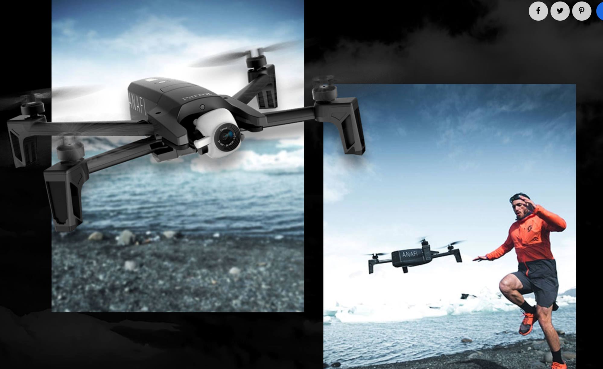 The drone moves faster than the images to create the parallax effect when scrolling